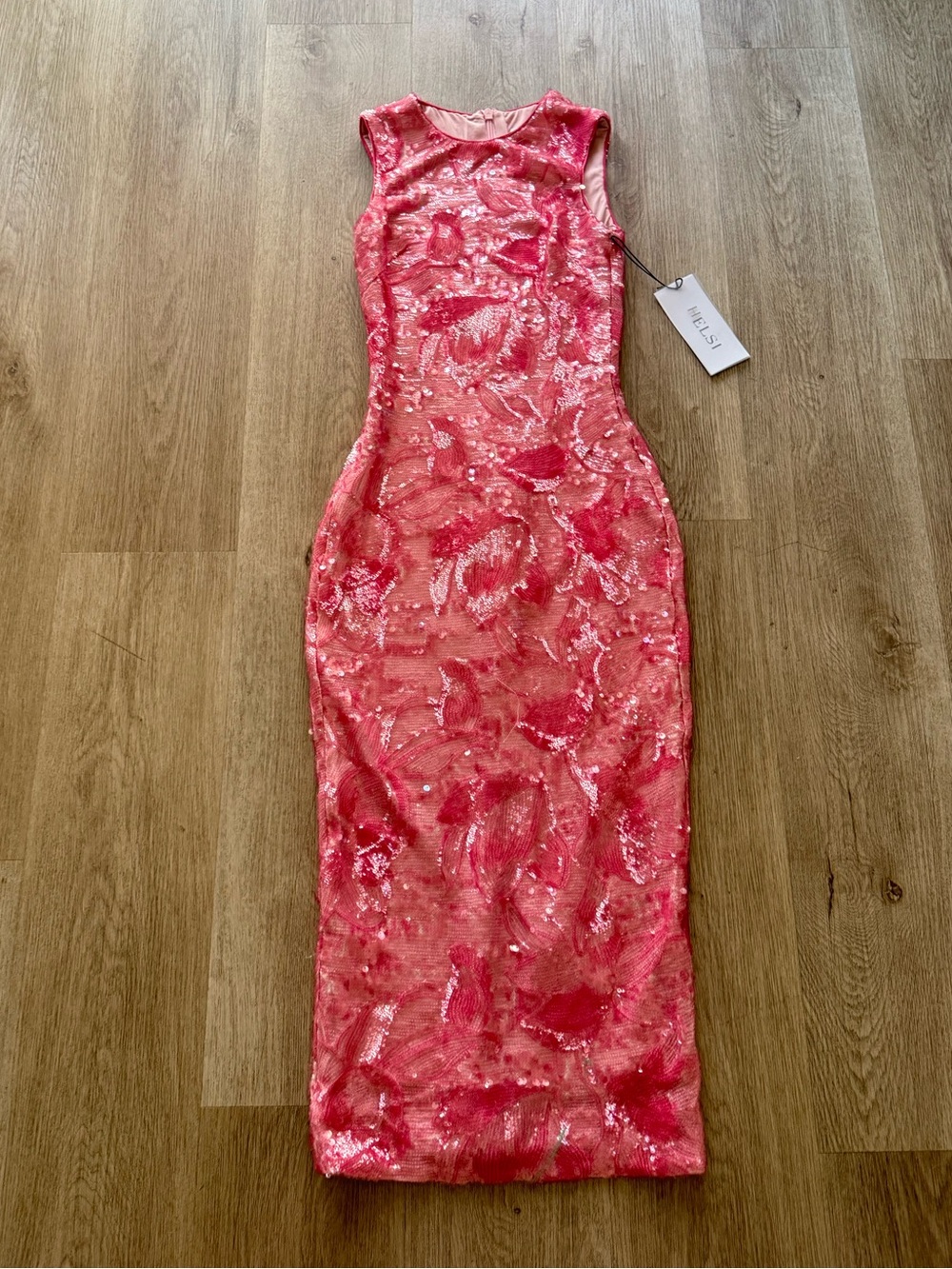 helsi alex pink all over sequin embellished sleevless maxi gown dress size XS